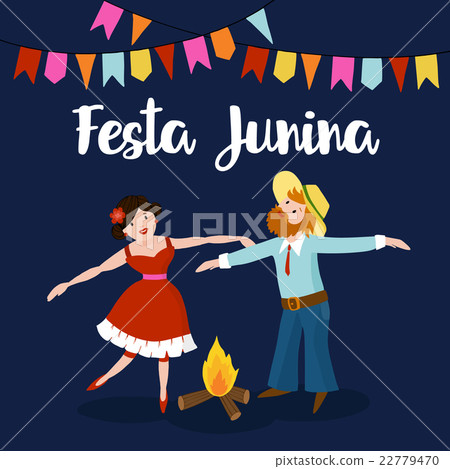 Festa junina. Boy and Girl dancing around fire. 22779470