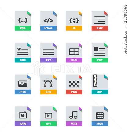 Flat colorful vector file format icons set 22790569