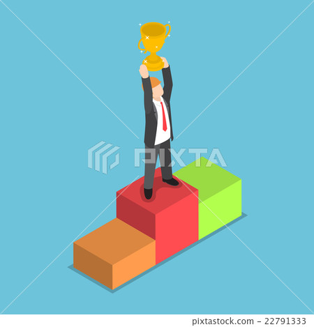 Isometric businessman holding trophy Isometric businessman holding trophy 22791333