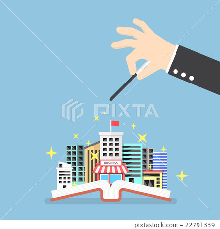 Businessman hand use magical to build city Businessman hand use magical to build city 22791339