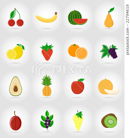 fruits flat set icons with the shadow vector - Stock Illustration ...