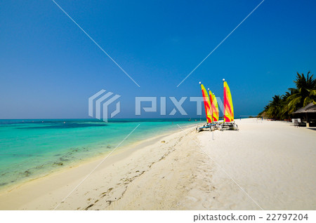 Sailing boat on the Tropical Beach at Maldives. Sailing boat on the Tropical Beach at Maldives. 22797204