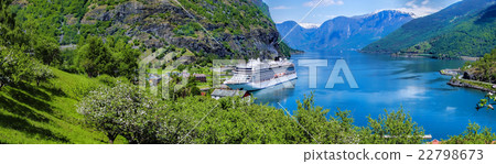 Cruise ship in the marina of famous Flam, Norway 22798673
