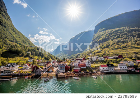 Cruise ship in the port of Flam with fjord,Norway Cruise ship in the port of Flam with fjord,Norway 22798689