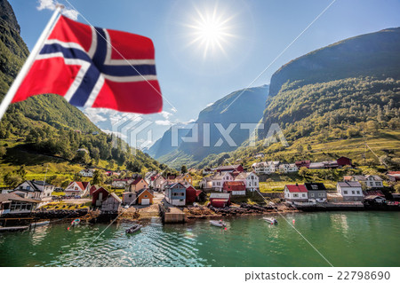 Cruise ship in the port of Flam with fjord,Norway Cruise ship in the port of Flam with fjord,Norway 22798690