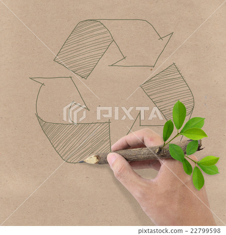 Hand drawing recycle symbol on Brown Paper. Hand drawing recycle symbol on Brown Paper. 22799598