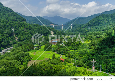 Landscape of the planned site of the Kanbare Dam in the summer 22799926