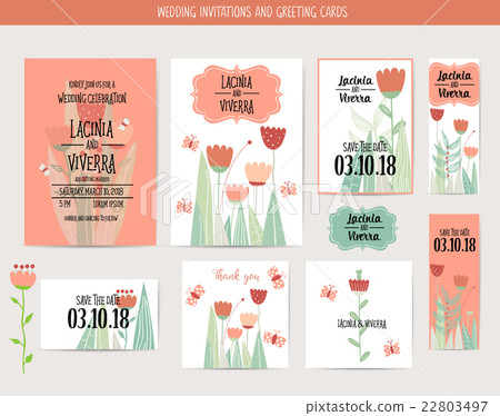 Wedding invitation card with romantic flower templates Wedding invitation card with romantic flower templates 22803497