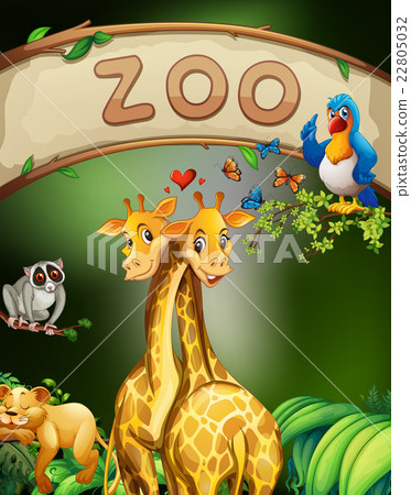 图库插图 zoo sign and many animals