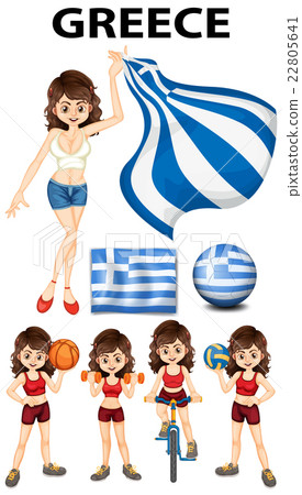 Greece flag and woman athlete Greece flag and woman athlete 22805641