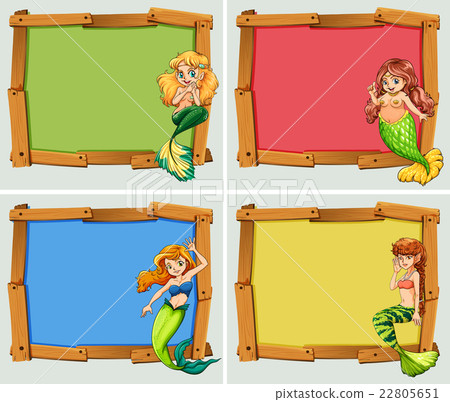 Wooden frame design with mermaids Wooden frame design with mermaids 22805651