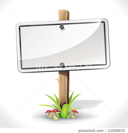 Signs Board hanging with wood pole on a grass Signs Board hanging with wood pole on a grass 22806650