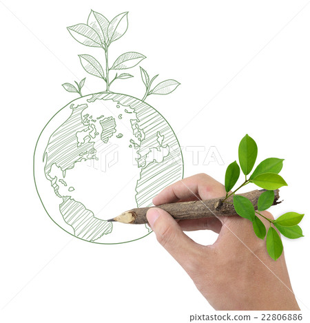 Male hand drawing Globe and Plant. 22806886