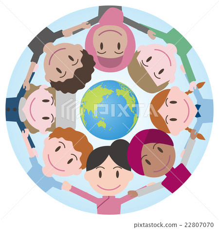 People who circle around the world map 22807070