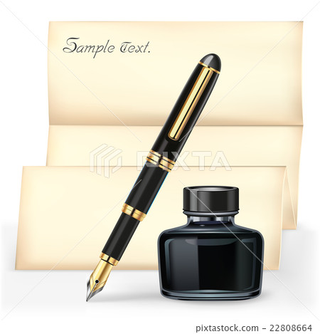 Fountain pen and Ink bottle with letter paper. Fountain pen and Ink bottle with letter paper. 22808664