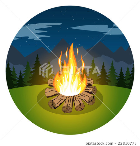 Cartoon bonfire on night landscape 22810773
