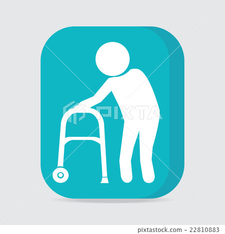 Elderly man and walker symbol, button vector Elderly man and walker symbol, button vector 22810883