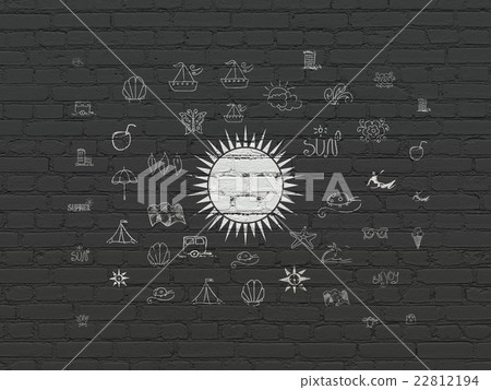 Vacation concept: Sun on wall background Vacation concept: Sun on wall background 22812194