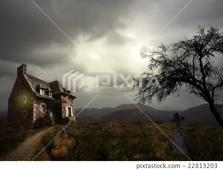 Halloween background with old house 22813203