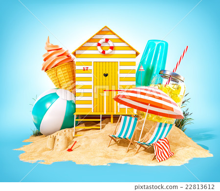 Colorful retro beach hut 22813612
