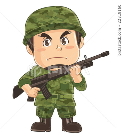 一個滑稽的可愛的地面自衛隊的人物有一支步槍| Iwa Masayoshi 22819160