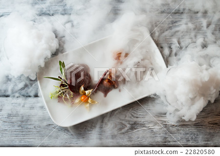 White plate with meat. White plate with meat. 22820580