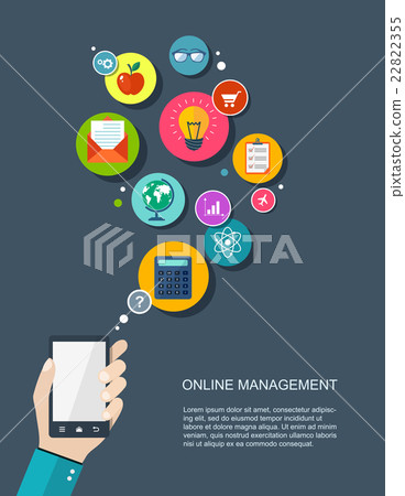 Online management flat illustration with icons 22822355
