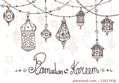 Lantern garland of Ramadan Kareem.Doodle greeting 22827456