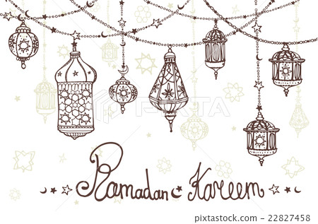 Lantern garland of Ramadan Kareem.Doodles greeting 22827458