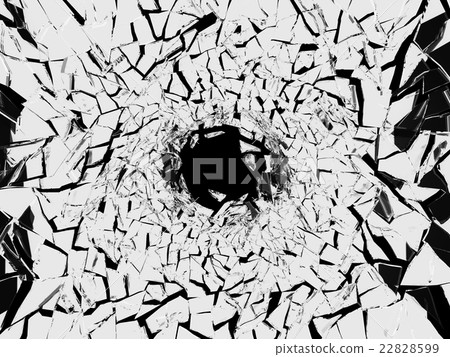 Shattered white glass pattern and hole on black 22828599