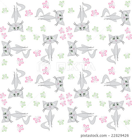 Seamless pattern sad cat and butterfly Seamless pattern sad cat and butterfly 22829426