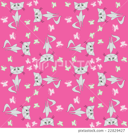 Seamless pattern sad cat and butterflys. Seamless pattern sad cat and butterflys. 22829427