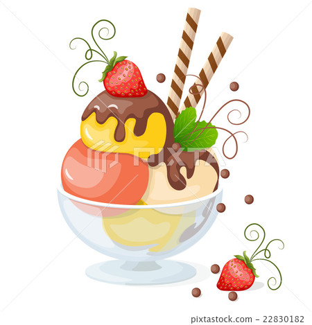 图库插图 isolated ice cream on white with strawberry