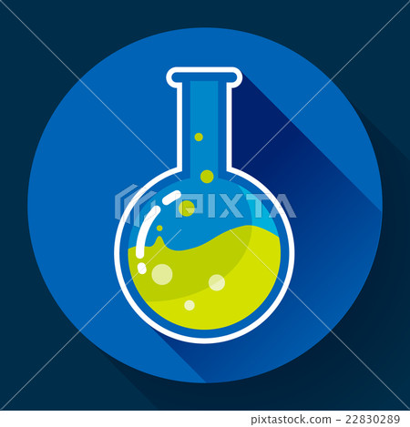 Round chemical lab flask with liquid icon. Flat Round chemical lab flask with liquid icon. Flat 22830289