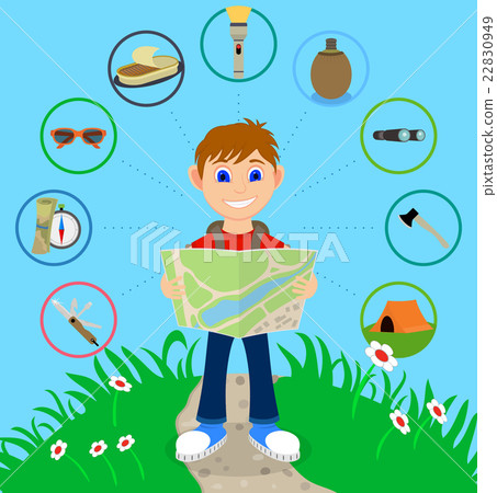 Cartoon traveler with a large backpack Cartoon traveler with a large backpack 22830949