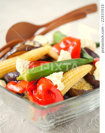 Baked summer vegetables with marinated salad salad cream cheese (up) 22833918