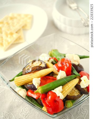 烤夏季蔬菜配醃料沙拉餅乾（高角度） 22833925