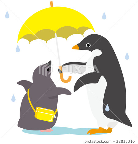 Adelie企鵝在雨天拾取 22835310