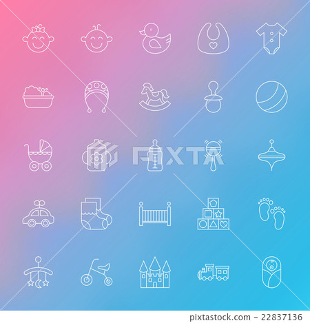 Toy and Baby Line Icon Set over Blurred Background 22837136