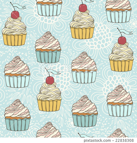 Seamless pattern with beautiful cup cakes. Seamless pattern with beautiful cup cakes. 22838308