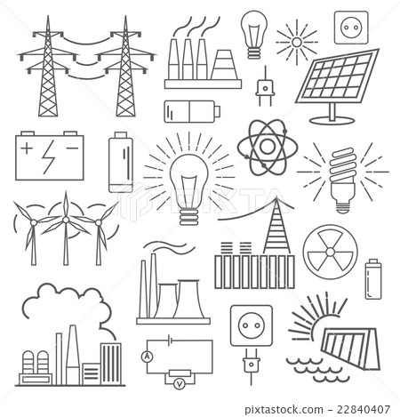 Power energy icon set. Thin line design - Stock Illustration [22840407 ...