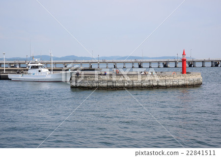 Red lighthouse of Katae fishing port levee Red lighthouse of Katae fishing port levee 22841511