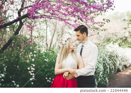 Stylish beautiful happy wedding couple kissing and Stylish beautiful happy wedding couple kissing and 22844446