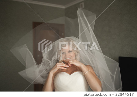 Portrait of beautiful bride with fashion veil at Portrait of beautiful bride with fashion veil at 22844517