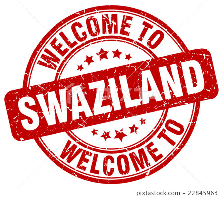 welcome to Swaziland red round vintage stamp 22845963