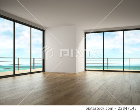 Interior of empty room with sea view 3D rendering 22847145