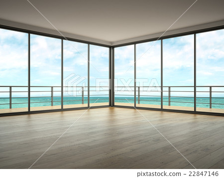 Interior of empty room with sea view 3D rendering 22847146