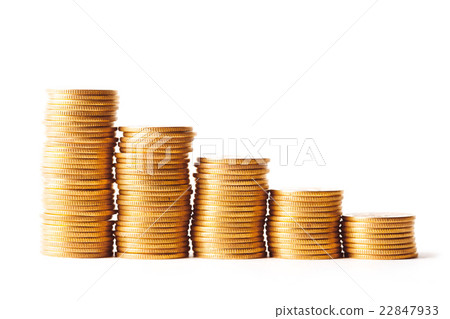 Gold coin stack isolated on white 22847933
