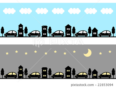 Cityscape and car Day and night Illustrator 22853094