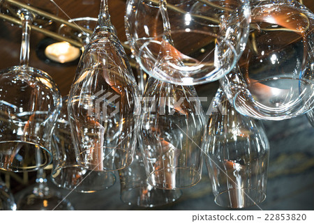 Many glasses in the bar close-up shot 22853820